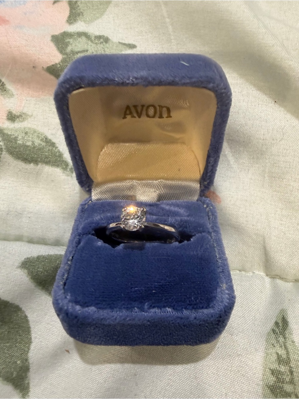 Avon Silver-Tone Solitaire Ring with Clear Stone - White
